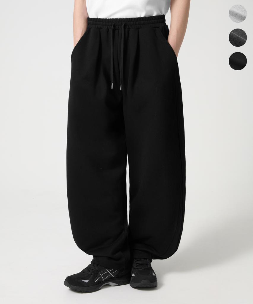 TRILLION One-Pleat Curved Side-Pleat Sweatpants_3Color