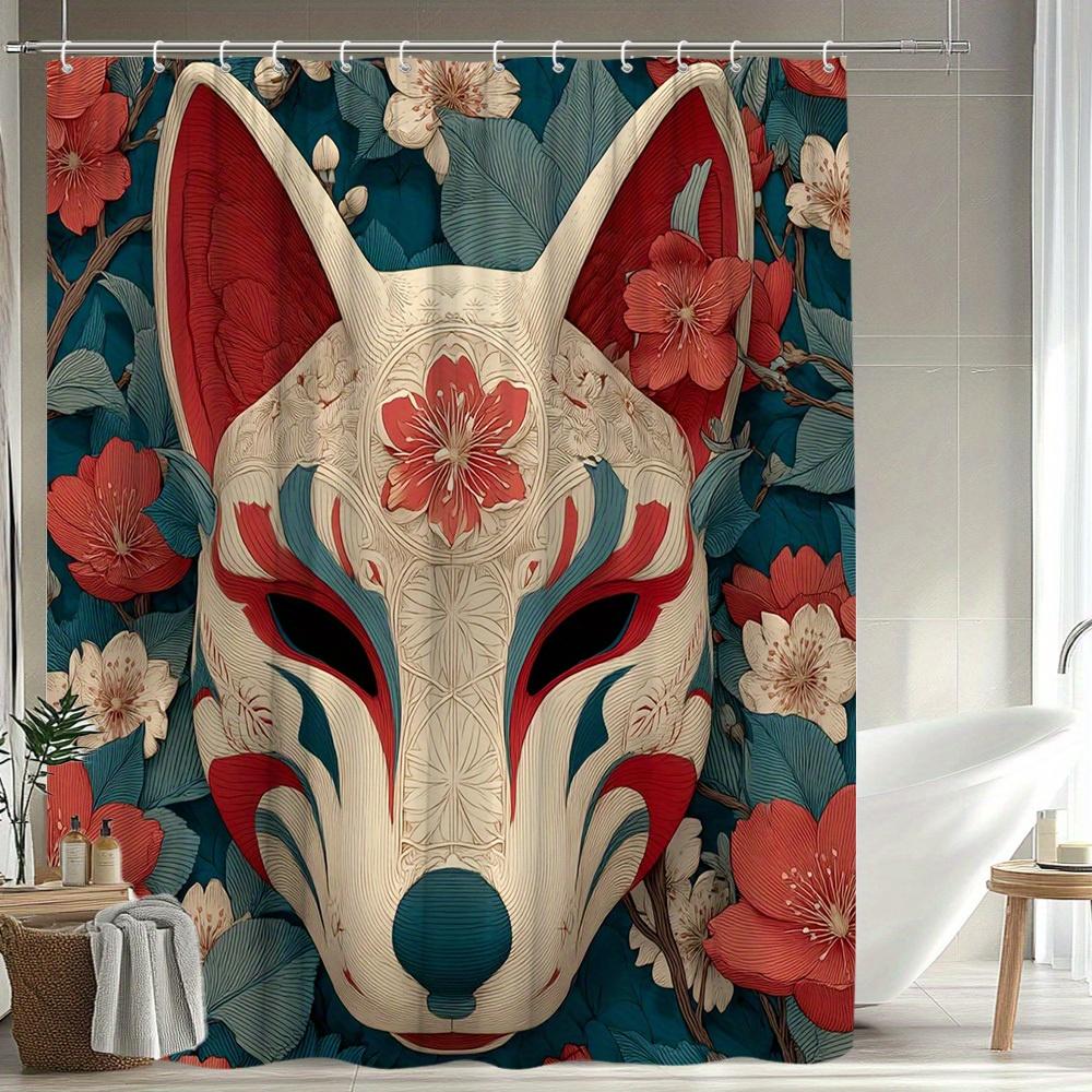 1ks Liščí vzor Středověký mystický styl Liščí maska a Design třešňových květů Koupelnová dekorace Polyesterová tkanina Sprchový závěs
