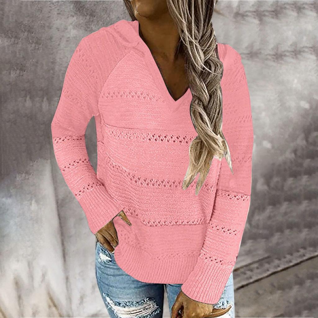 Fashion Women Casual Solid  Long Sleeves Hooded Sweater Blouse Tops