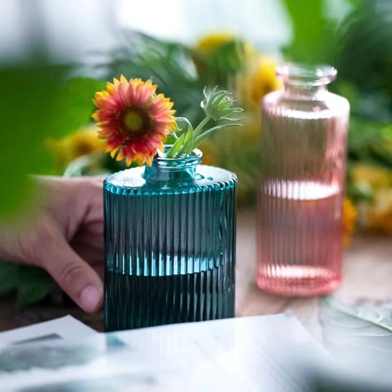 European Multicolor Vase Glass Flower Pot Basket Bottle Decoration Home Nordic Dry Transparent Hydroponic Small Bottle Gift