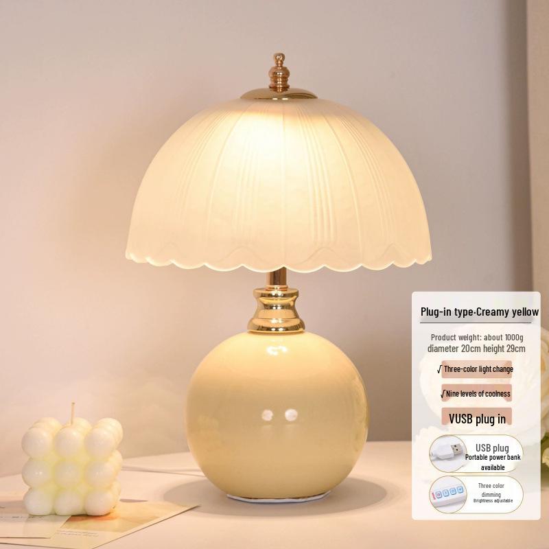 

2025 Кремовый Стиль Роскошная Прикроватная Лампа: Элегантный ночник для свадебной ночи Adjustable Key Dimmer (Tri-color Light) - 5W