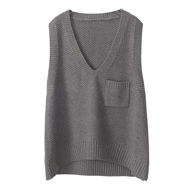 Vestă de pulover pentru femei de mărime mare, de primăvară și toamnă, cu decolteu în V, fără mâneci, din tricot largi