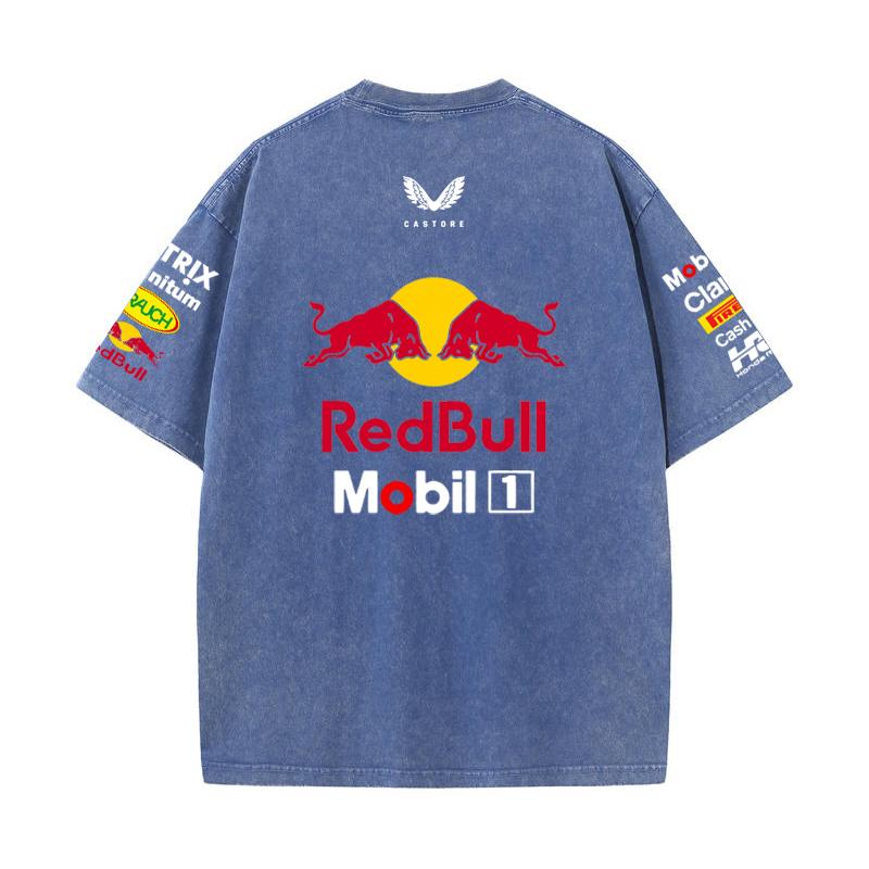 Summer F1 Racing Suit Red Bull Vestapan Team Uniform Short Sleeved Vintage Wash T-shirt Round Neck T-shirt