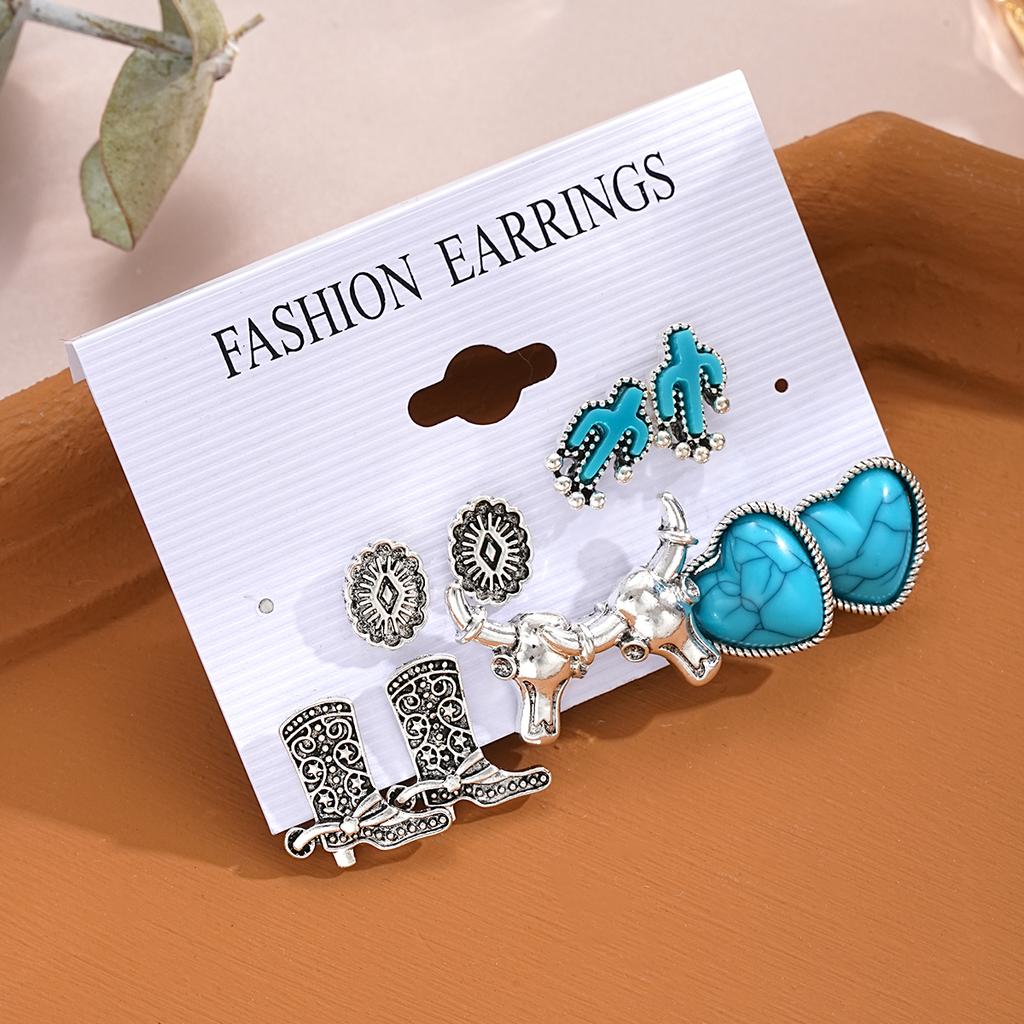 Bohemian Vintage Tibetan Silver Color Earring Sets For Women Ethnic Geometric Heart Shape Leaf Shell Drop Earrings Jewelry Gifts
