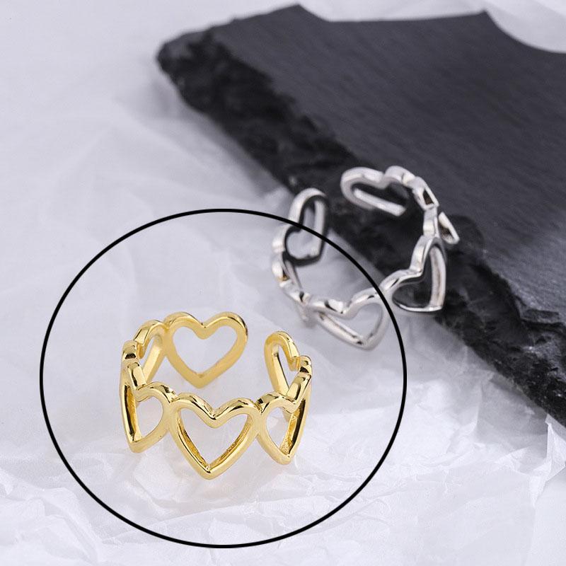 925 Silver Rings For Women Hollow Out Gold Color Temperament Personality Fashion Female Trendy Resizable Opening Rings