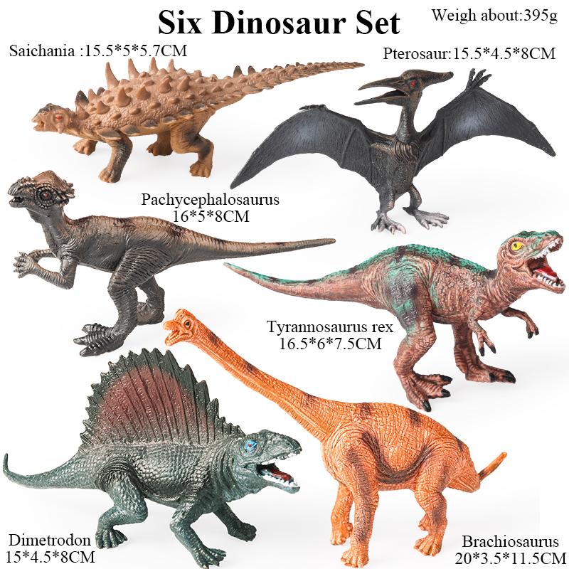Oenux 6PCS Classic Jurassic Dinosaur Model T-Rex Velociraptor Spinosaurus Triceratops Brachiosaurus Action Figures Kid Toy Gift