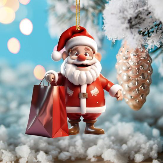 Santa Claus Decoration 2D Acrylic Hanging Ornament Cartoon Santa Christmas Tree Decoration for Mantel Wall Window Decor