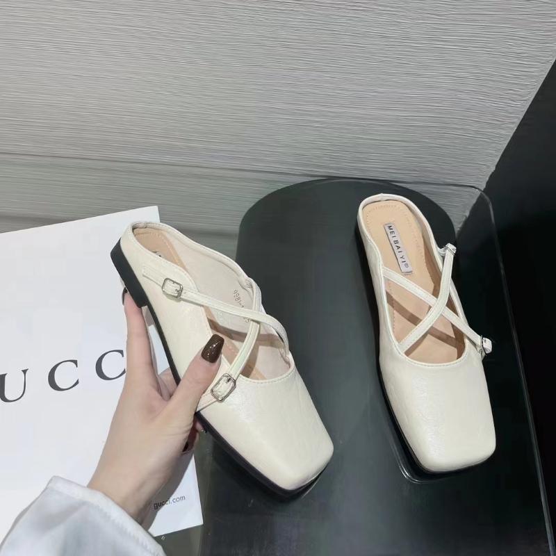 Fashion 2025 Women Flats Comfortable Cross Buckle Strip Slip On Square Toe Backless Loafers Ladies Dress Comfortable Shoes