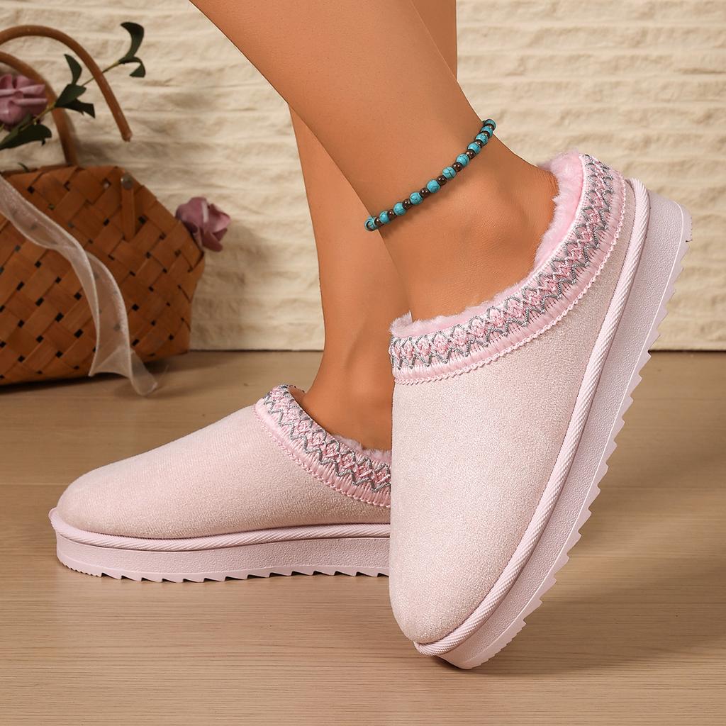 Women's lightweight comfortable non-slip heightening winter warm plush lining non-slip wearable casual stirrup foot cotton slippers