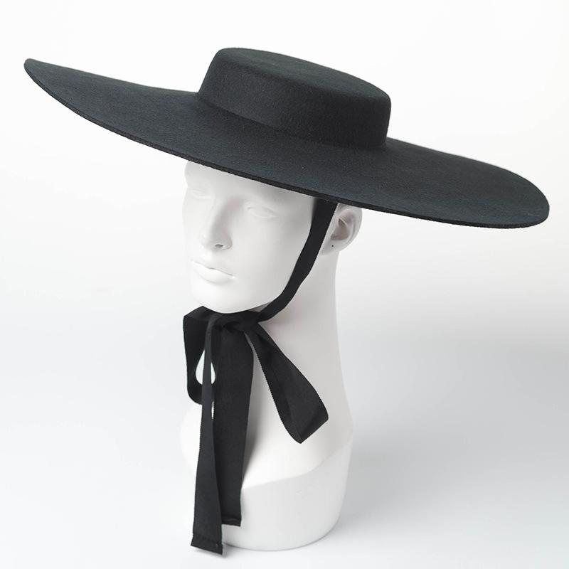 Europe, America Autumn and Winter New Fashion Light Flat Top Big Brim Wool Top Hat Catwalk Concave Stage Big Edge Felt Hat