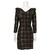 GRAXIA Tight Tweed Mini Perfect for Hostess and with and a Check Available in Black Women's Dress, Hostesses, Clubs, Lounges, Three-Quarter Sleeves,