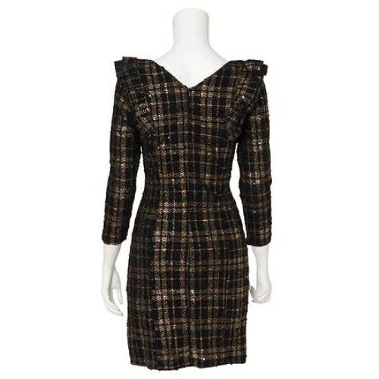GRAXIA Tight Tweed Mini Perfect for Hostess and with and a Check Available in Black Women's Dress, Hostesses, Clubs, Lounges, Three-Quarter Sleeves,