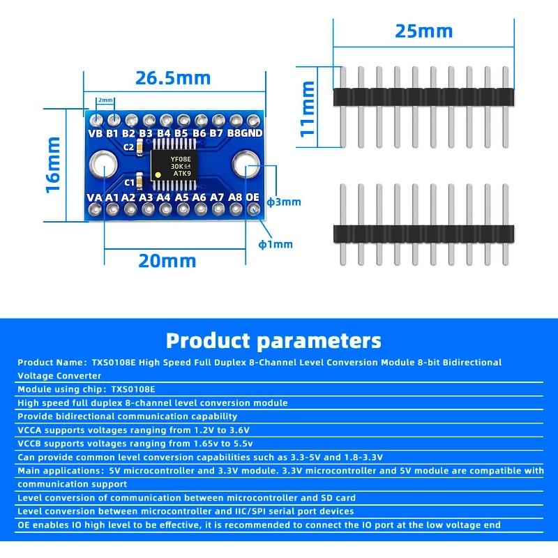 5/10PCS TXS0108E High Speed Full Duplex 8 Channel Level Conversion Module 8-Bit 8 CH Logic Level Bi-Directional Converter Module