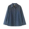 Giacca di Jeans da Donna Primaverile Taglie Forti a Maniche Lunghe Ricamo Temperamento Camicia di Jeans Comoda
