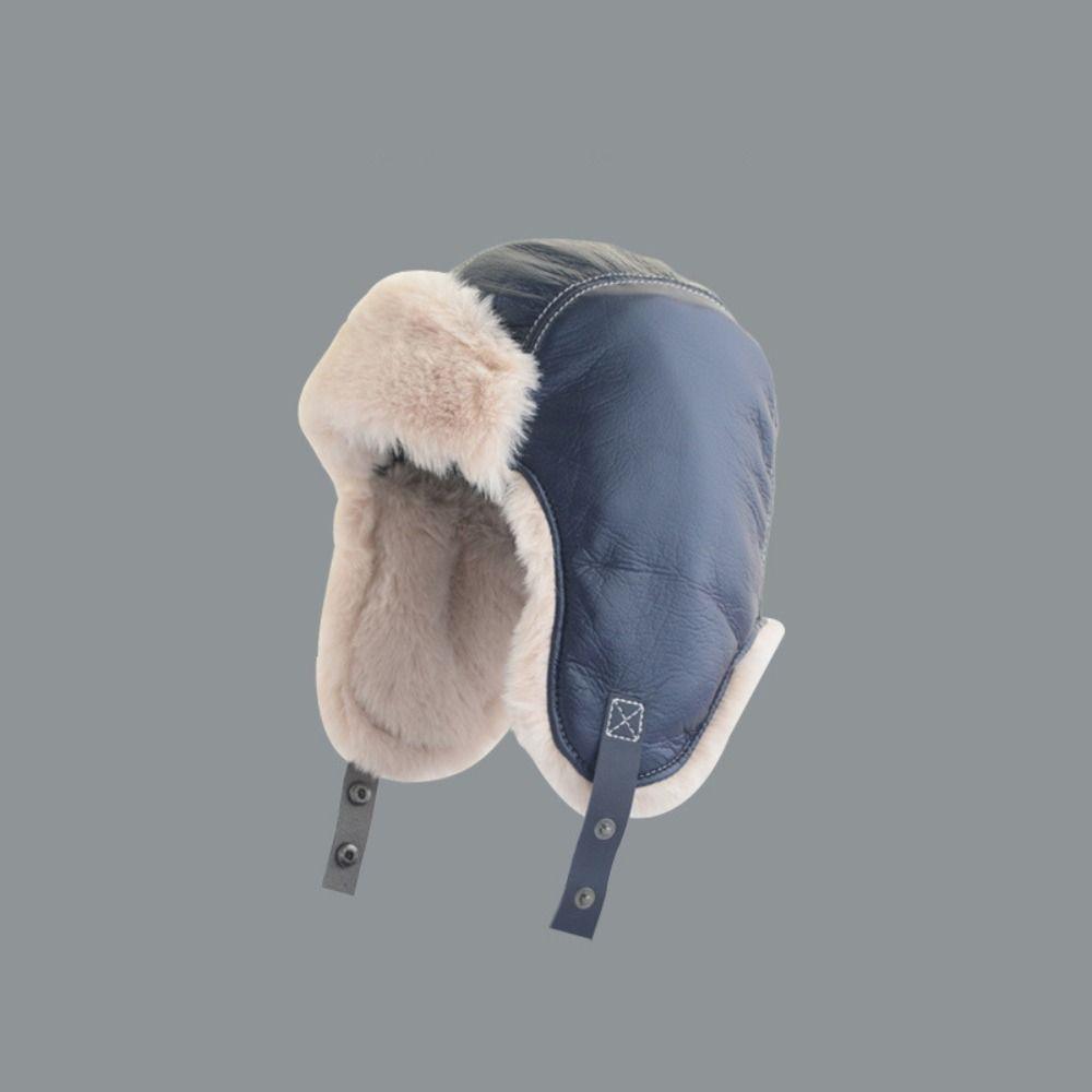 Warm Kids Plush Pilot Hat PU Leather Ski Cap with Glasses Windproof   Winter
