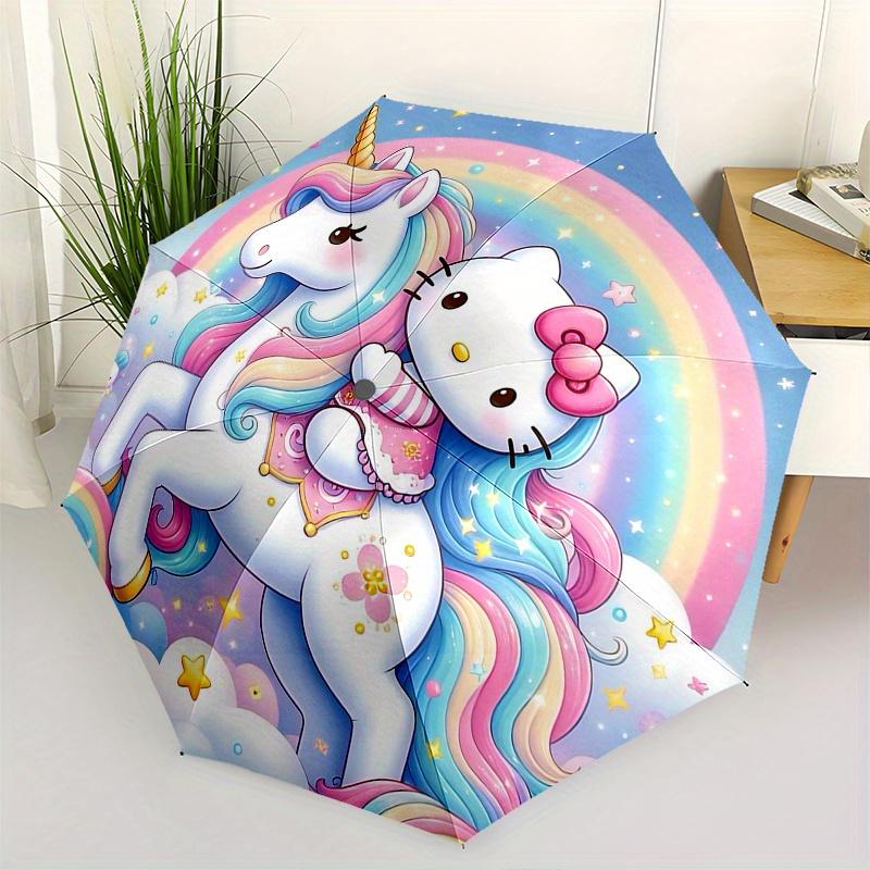 

Unicorn, Hello Kitty Automatic opening and closing folding umbrella with 8-rib frame and compact travel design, perfect for all occasions |