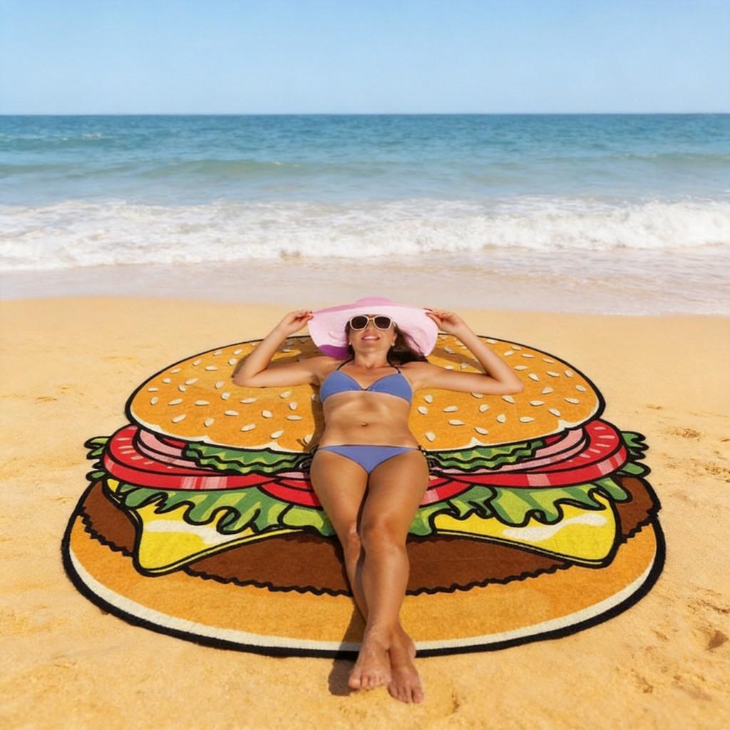 Hamburgers Donuts Pizza Design Beach Towel For Kids And Adults With Polyester Fabric For Pool And Beach Use