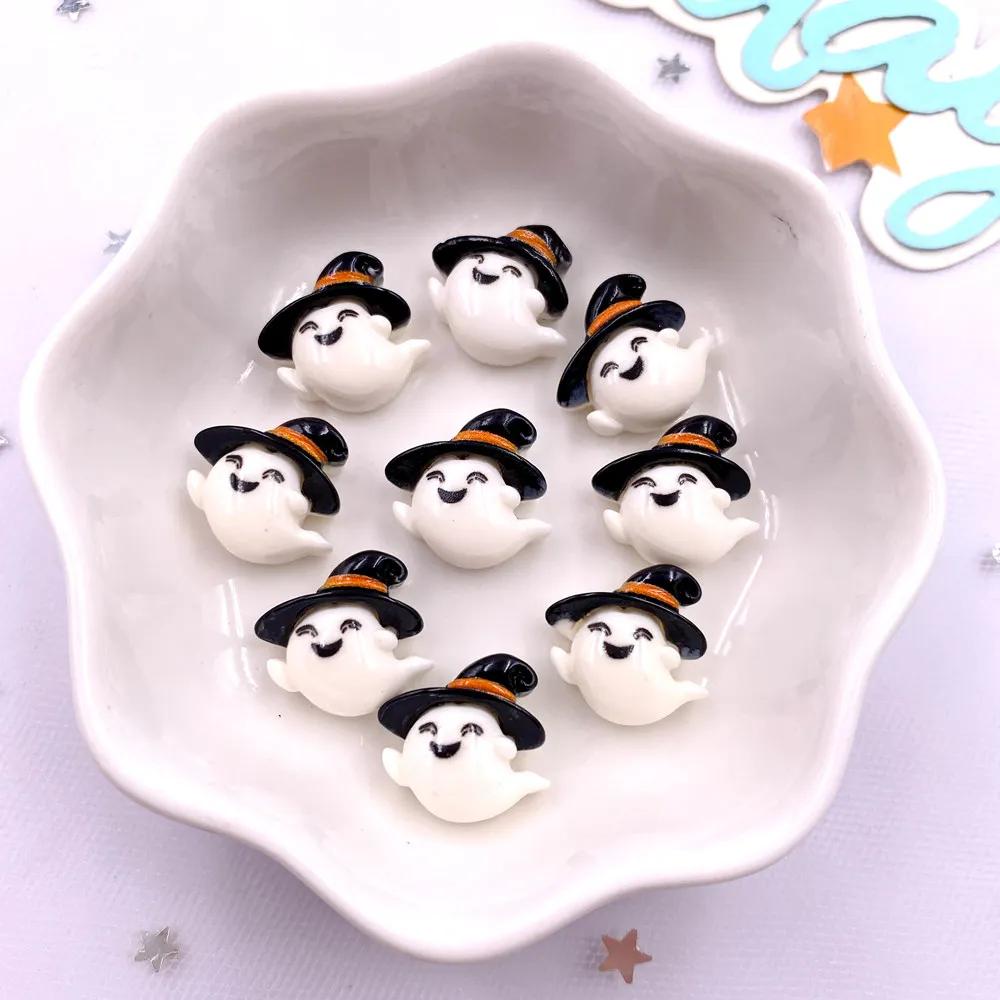 30pcs Resin Mini Colorful Painted Bat Pumpkin Skull Ghost Cat Figurines Flat Back Scrapbook DIY Halloween Decor  Nail Art M439 F