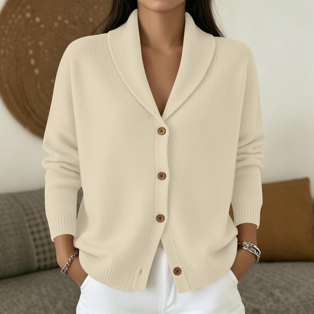 Women's Casual Oversized Knit Cardigan with Lapel Collar and Long Sleeve Button Front