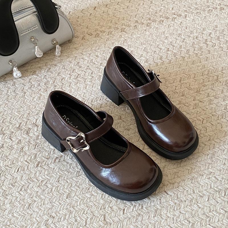

Fashion commuter black French light mouth single shoes women s 2025 new spring retro versatile height increase Mary Jane shoes 39 коричневый