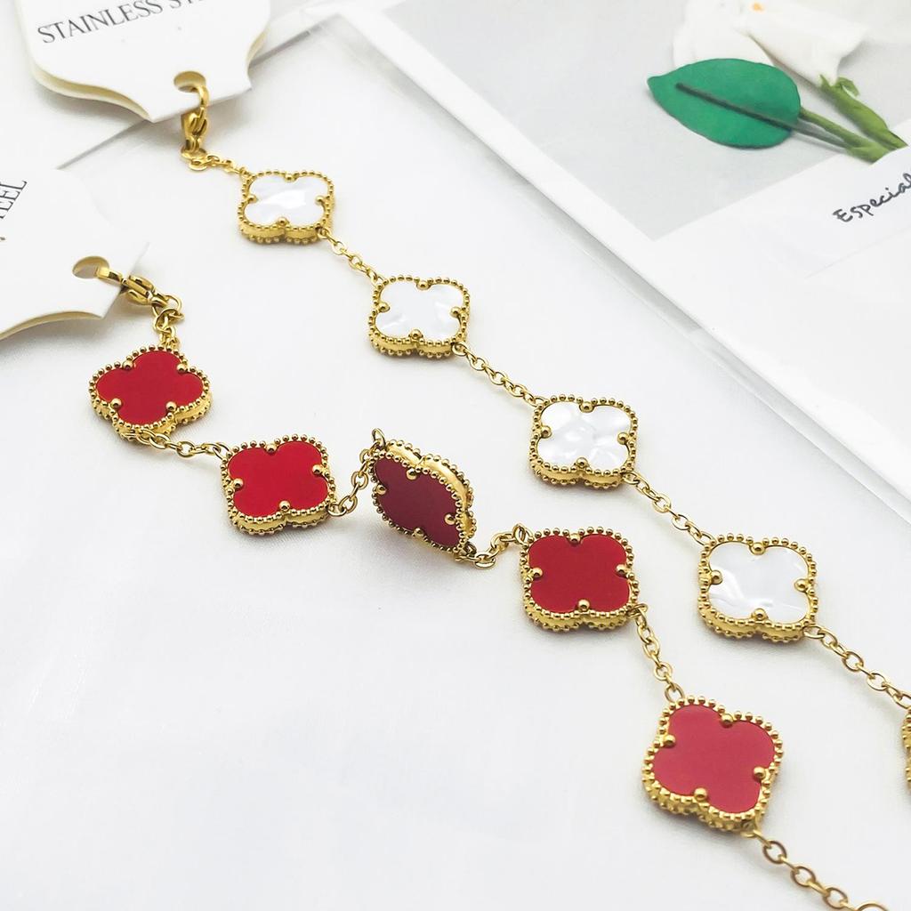 Vierblättriges Kleeblatt Armband Doppelseitige Muschel Halskette Damen Nicht verblassendes Exquisites Armband für Freundin Muttertagsgeschenk