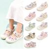 Girls' Summer Floral Canvas Velcro Flats - Cute, Casual, Low-Cut Square Mouth Shoes