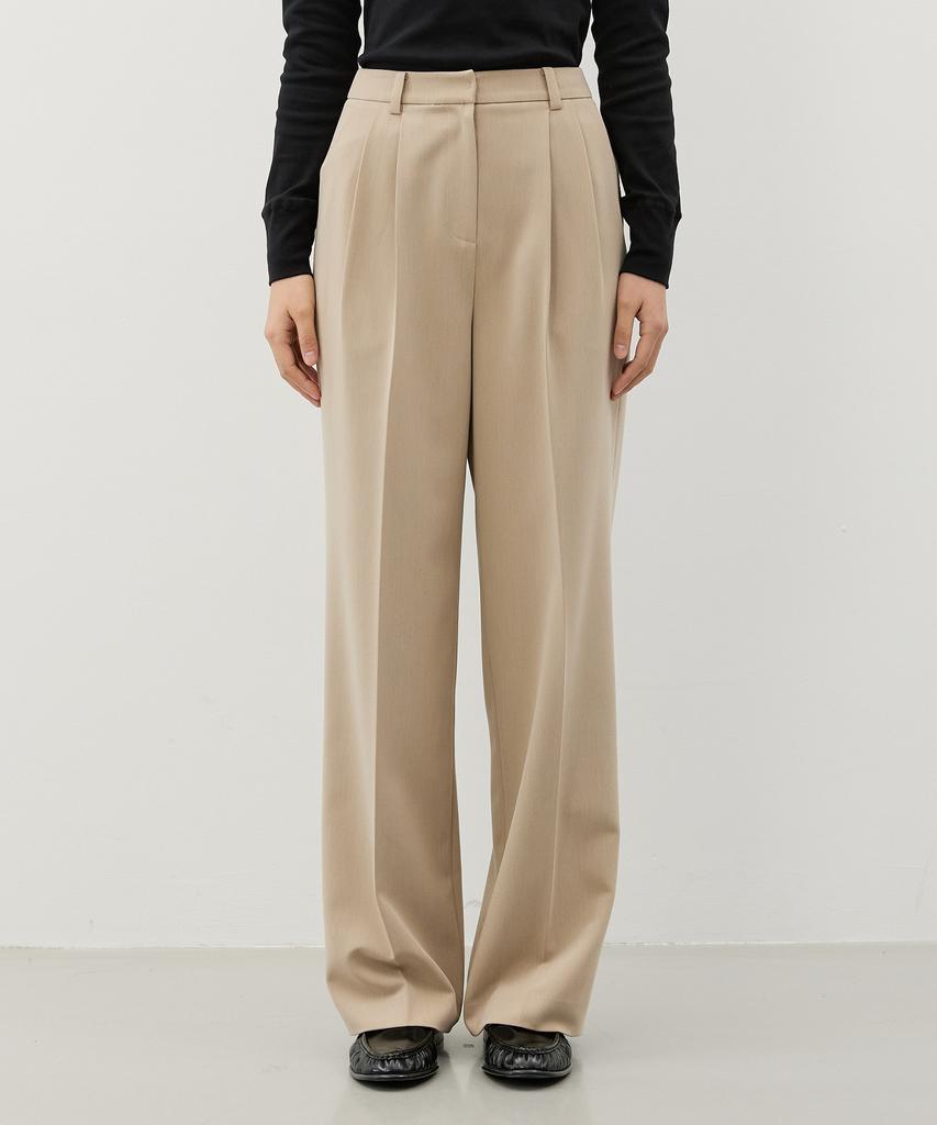 CITYBREEZE Double-Pleat Pin Wide Slacks_Beige