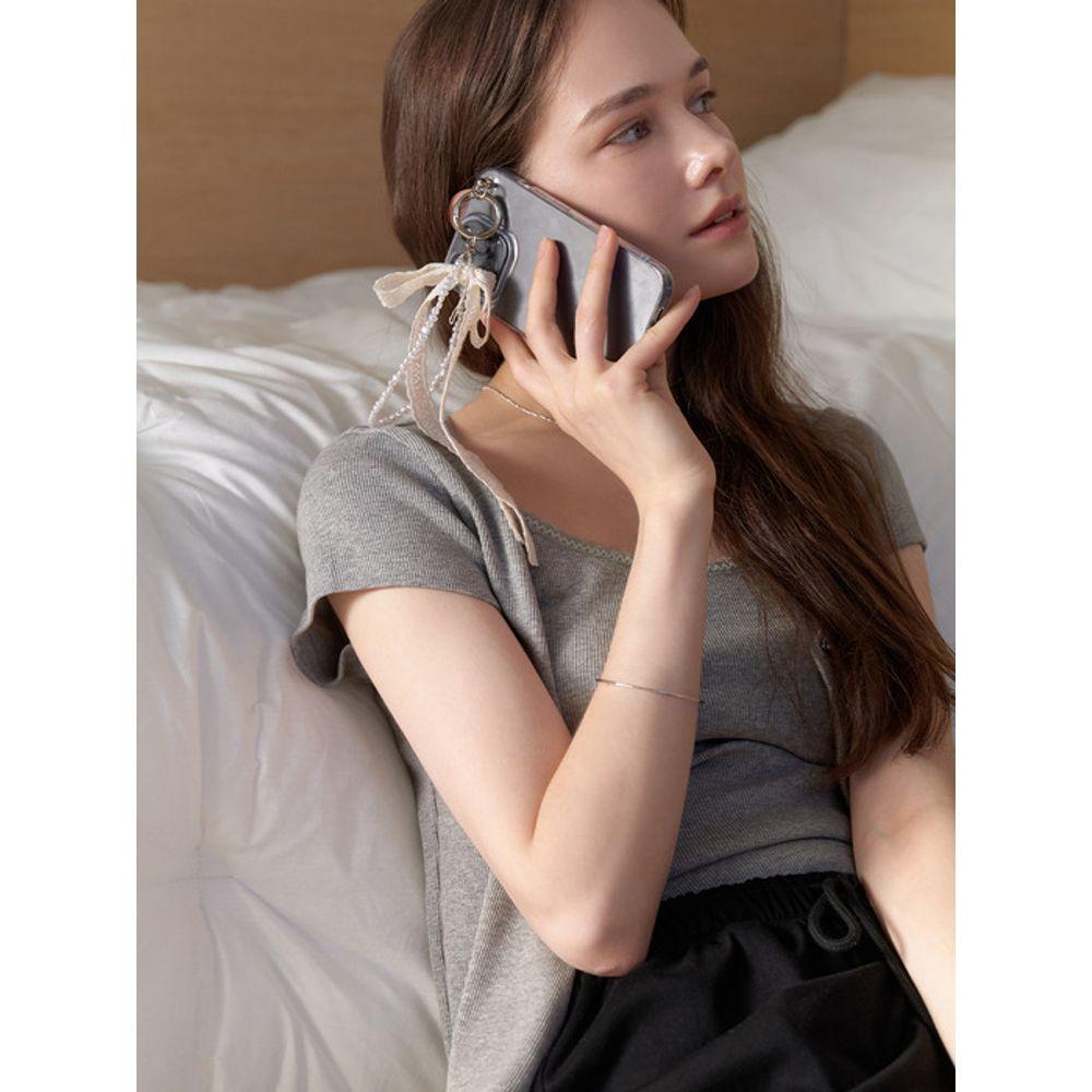 RE_L Bead ribbon key-ring (natural)