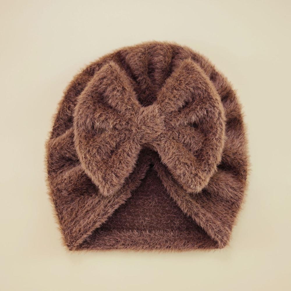 Teddy Fleece Baby Headscarf Hat Warm Newborn Autumn Winter Cap Fashion Bow Knitted Hat  Girls Boys