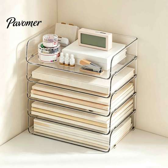 Information Sorting Container Paper Organizer Letter Tray, Acrylic Stackable Desk File Organizer, Clear Home Office Management Holder Sorter