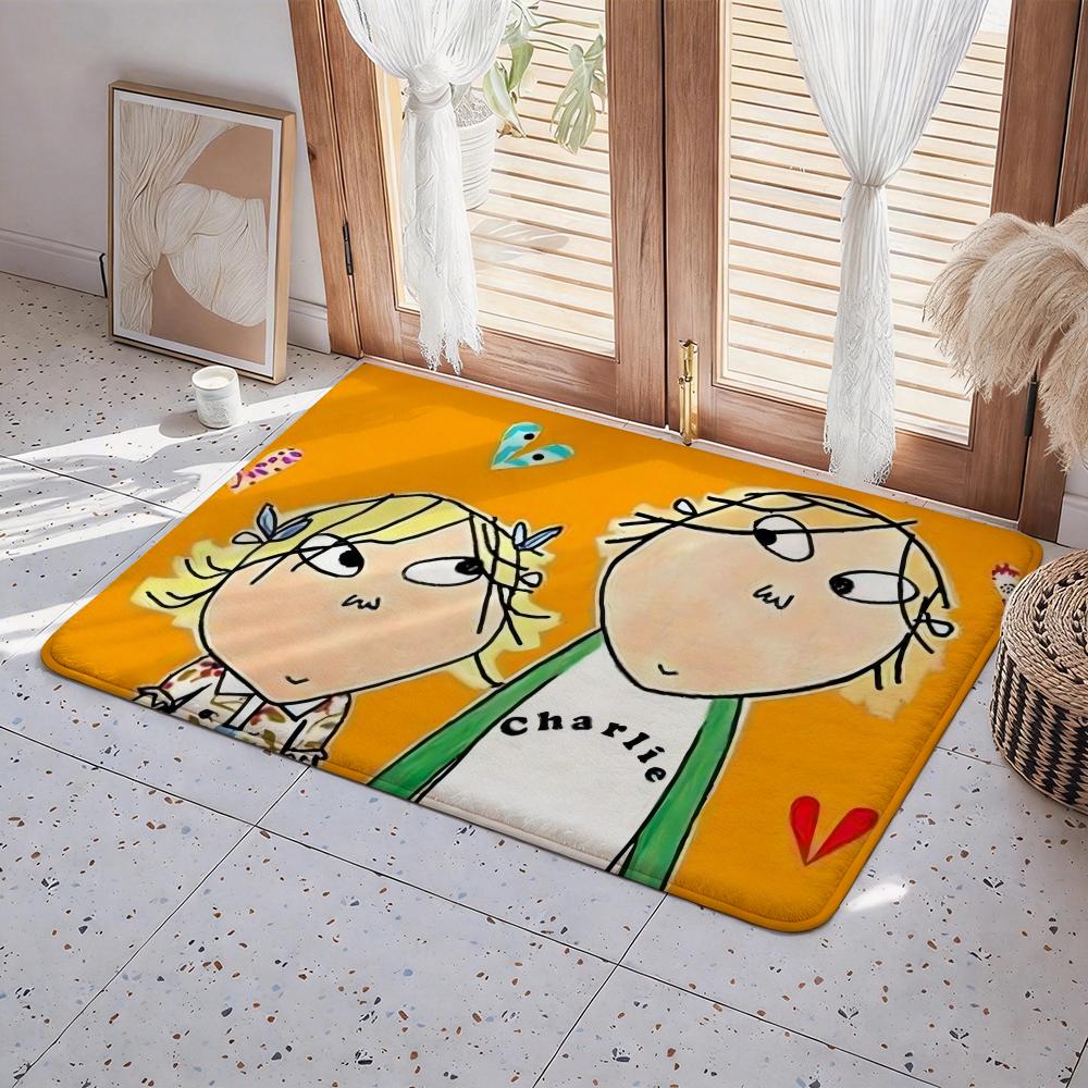C Charlie and Lola anime Floor Mat Eco Flannel Doormat Non Slip Odorless Indoor Floor Rug Soft Short Plush Home Mat