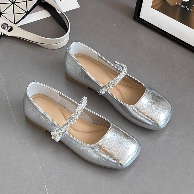 Mary Jane perlée à talon épais chaussures simples nouvel été mot avec tête de sac tête carrée chaussures simples femmes
