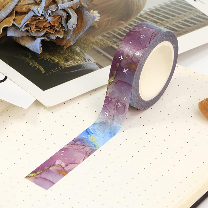 2023 NEW 1X 10M Decor Colorful Galaxy Cloud Silver Stars Washi Tape Set for Scrapbooking Planner Masking Tape papelería kawaii