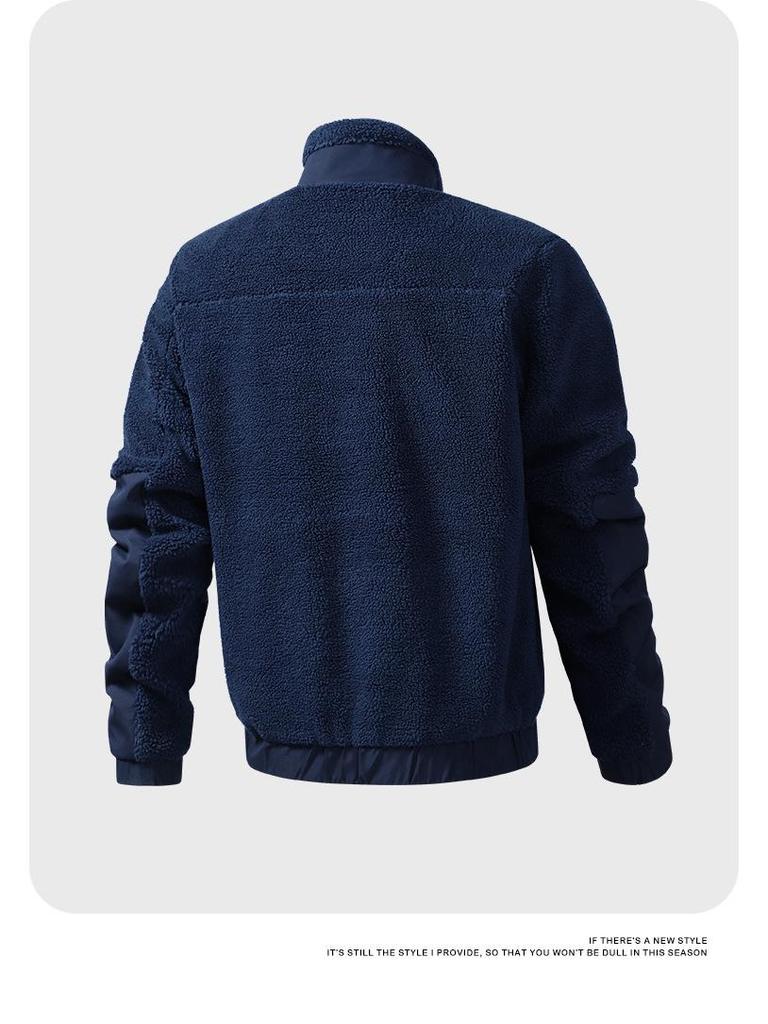Men's Lambswool Fleece Stand Collar Jacket - Autumn/Winter Casual Cardigan