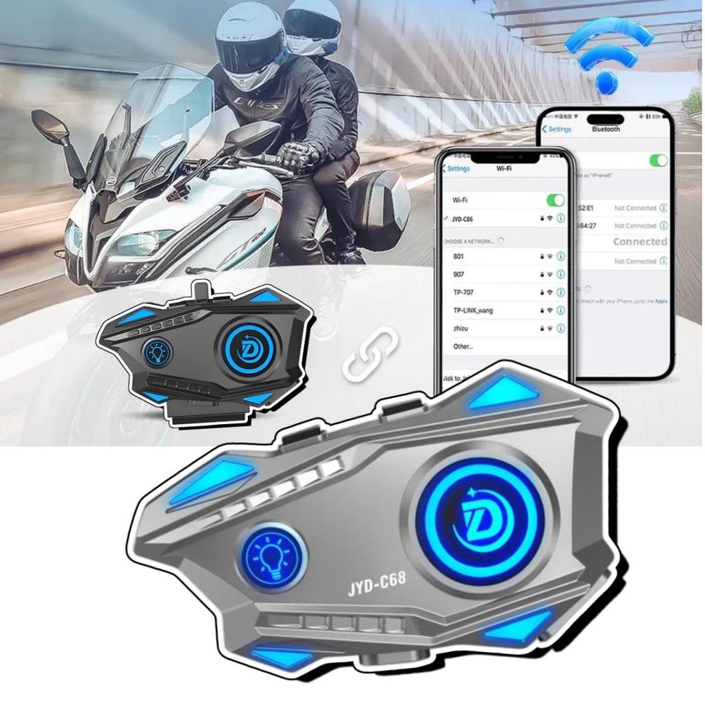 JYD-C68 Motorcycle Helmet Bluetooth Headset BT5.4 Handsfree Call Wireless Noise Reduction Waterproof Headphone with RGB Light For Motocross Rider