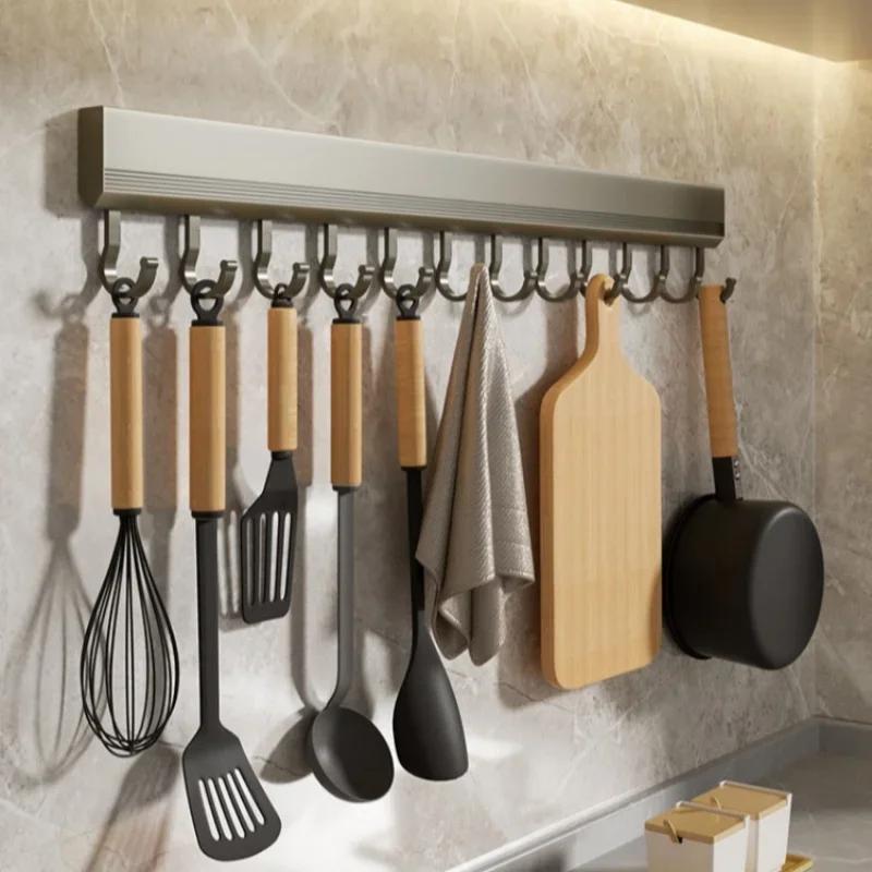 Kitchen Utensils Storage Row Hook Holder Wall Mounted Drill-free Hooks Rack for Bathroom Robe Towel Coat Hanging Home Use
