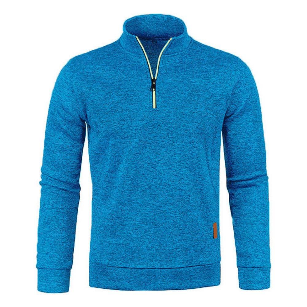 Men's Collar Zipper Long Sleeved Pullovers Solid Color Thin Velvet Style Tops for Autumn and Winter Casual All-match Sweaters