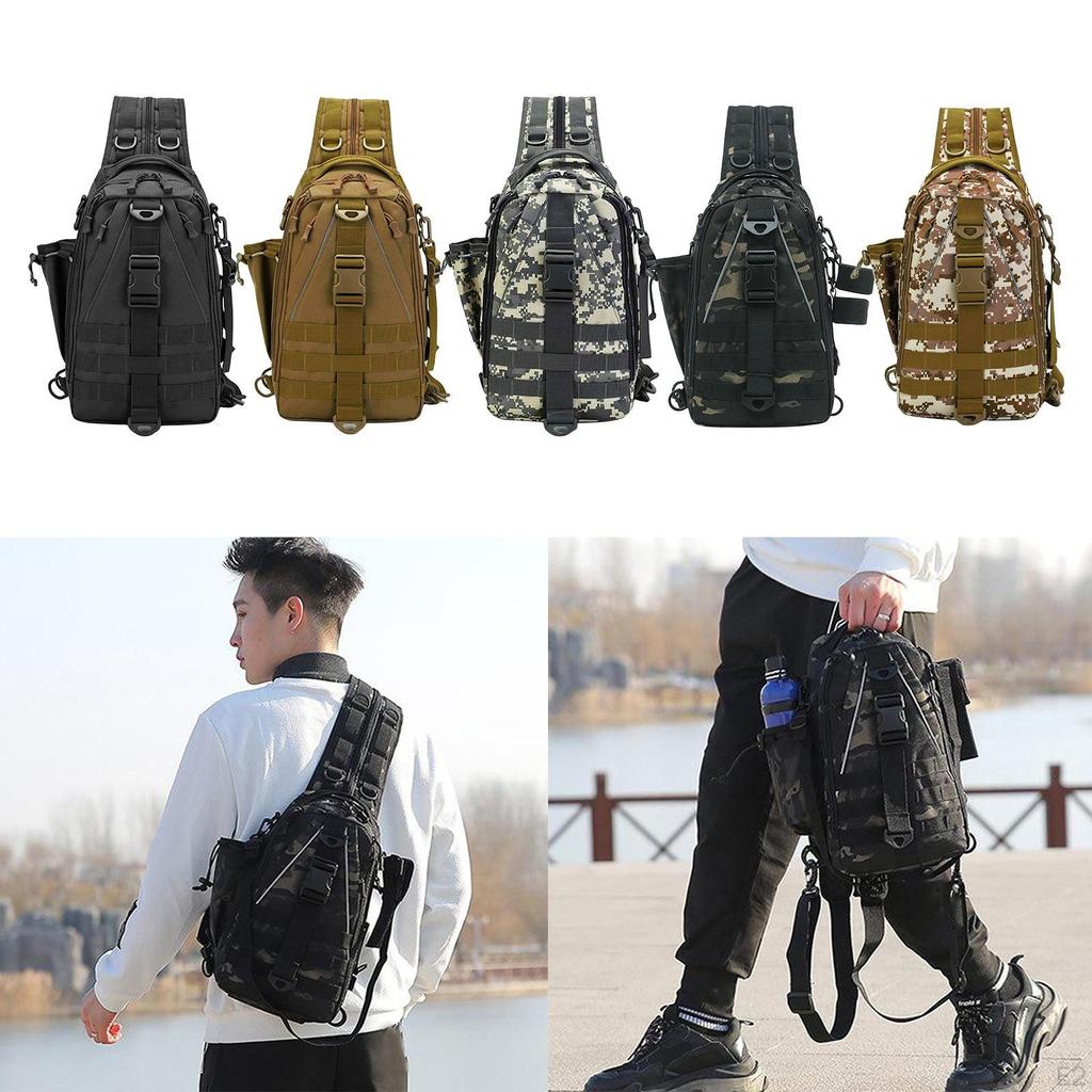Men Chest Shoulder Backpack Bag with 3 Compartments for Travel, Hiking, Cycling Fishing Gear Storage