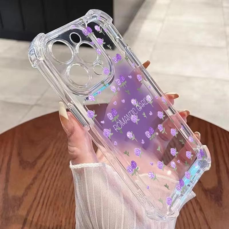 Blue And Pink Butterfly Flower Pattern Transparent Phone Case For iPhone 17 Air 16 15 14 13 12 11 Pro Max XS XR X 14 Plus Cover