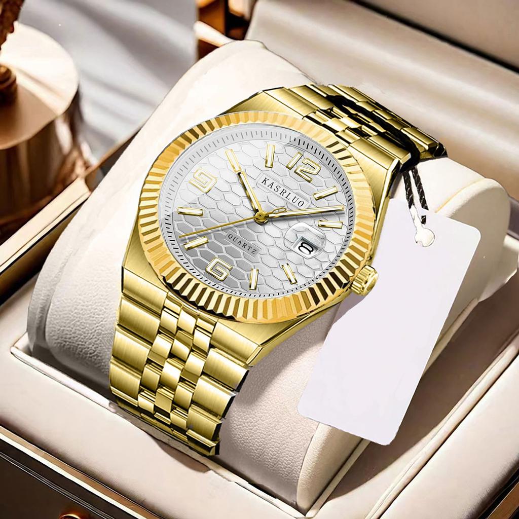 Men'S Watch Stainless Steel Waterproof Non-Mechanical Luminous Calendar Fashion Steel Belt Quartz Watch