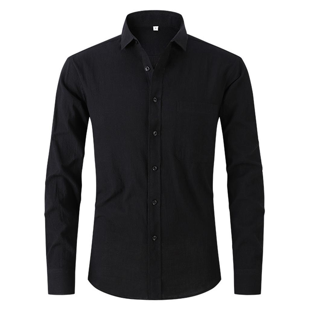 Elastic Shirt Men's Long Sleeve Shirt Men's Top Slim Solid Color Inch Shirt