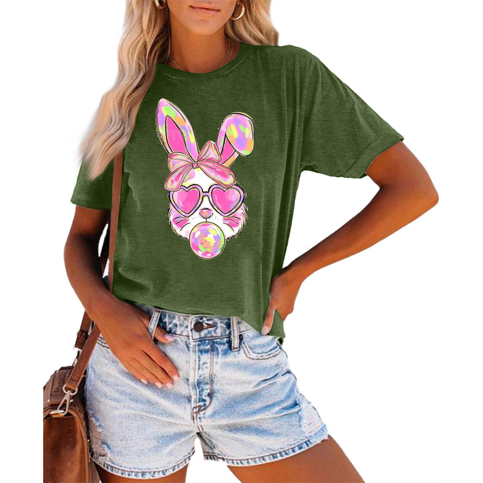 

Женская модная повседневная летняя удобная блузка с круглым вырезом и коротким рукавом с принтом L армия зеленый