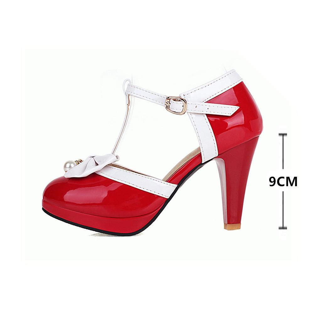 Fashion Spring Shoes Woman Pumps Ankle Strap Bow Wedding Party Shoes Platform Dress Women Shoes High Heels Ladies Shoes Plus Size 32-43