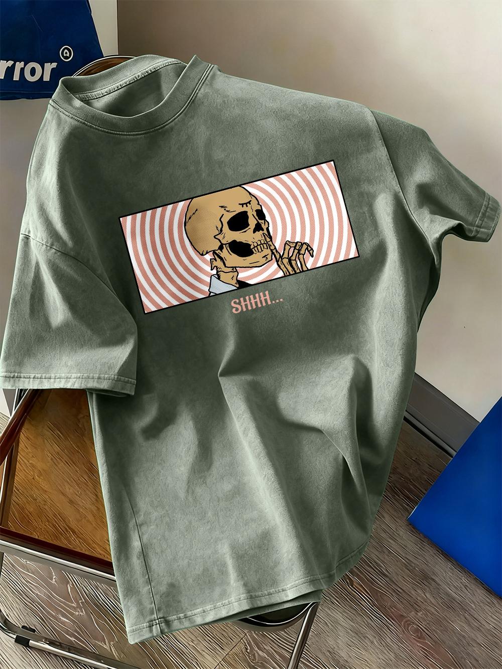 

Shhh Keep Quiet Printed Washed TShirts Womens Cotton Short Sleeve Tops Street ONeck Oversize T Shirts Summer Trend Clothes S