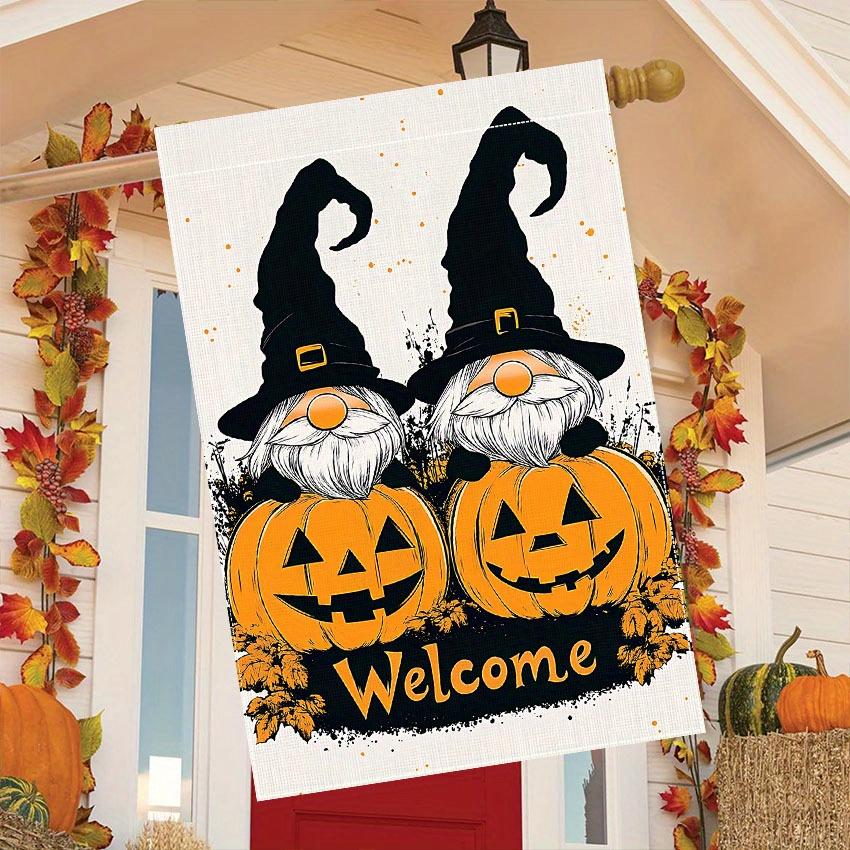 Welcome Halloween Garden Flag - Double-Sided, Autumn Pumpkin & Fun Dwarf Design for Outdoor Decor, Durable Polyester, for Halloween, Autumn