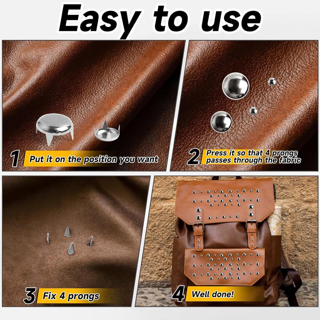 300PCS Rivets 5 Sizes, Silver Rivets, for Clothing, Leather Craftsmanship, Clothes Belts, Bags, Shoes, Bracelets, Dog Collars, Accessories DIY