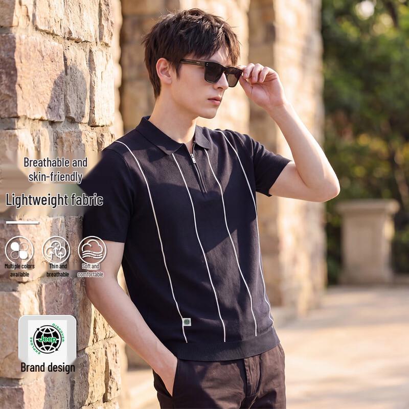 JEEP Men s Summer Knit Short Sleeve Lapel Shirt 3XL
