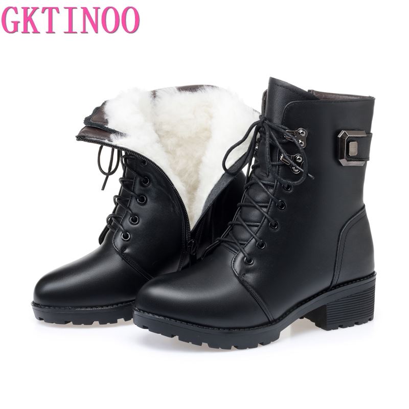 Fashion GKTINOO 2025 Winter Genuine Leather Boots Warm Plush Wool Boots Fashion Comfort Non-slip Women Boots Snow Shoes Large Size