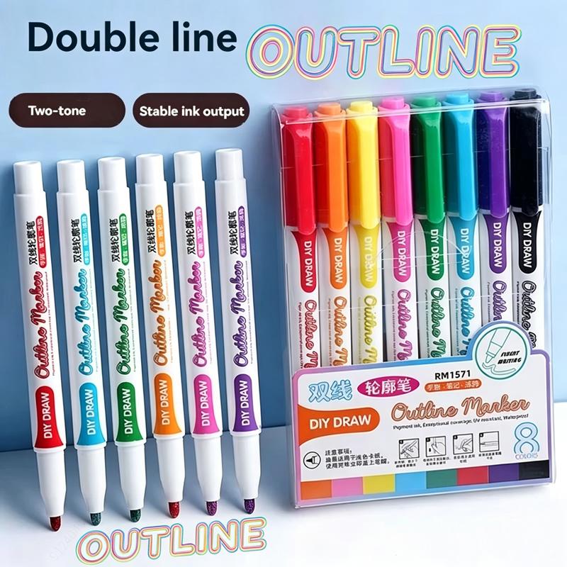 12 Colors Double Line Outline Art Pen Marker Pen Set DIY Graffiti Outline Marker Pen Highlighter Scrapbook Diary Poster Card
