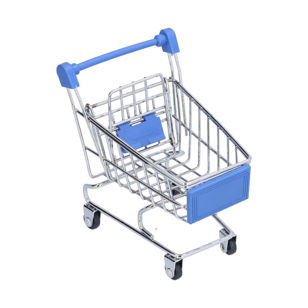 2pcs Metal Construction Supermarket Handcart Small Size Desktop Shopping Cart Office Decor